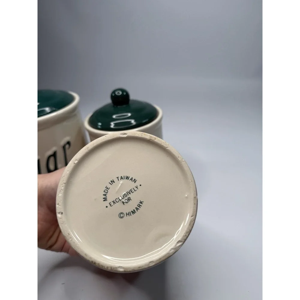 Vintage Himark Coffee Sugar & Tea Canister Set 3 Hunter Green Cream Taiwan